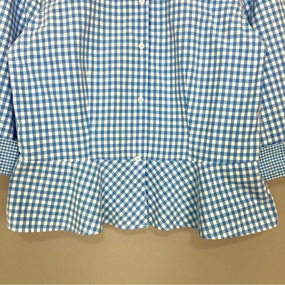 LRL Gingham Peplum Blouse Women’s Size 12 Button Front 3/4 Sleeves Flip Cuffs - Picture 3 of 6